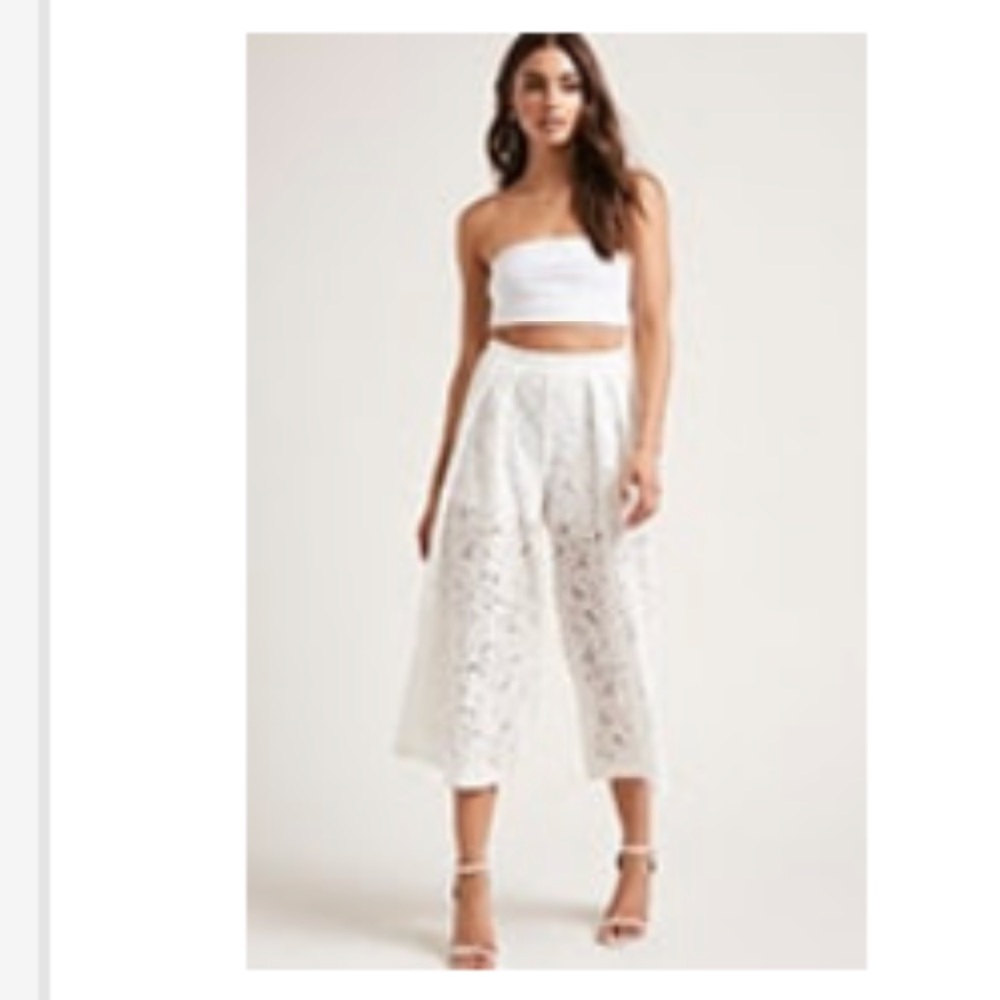 Semi sheer lace high waisted cropped pants